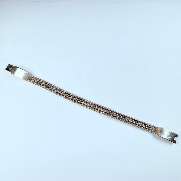 Classic Square Spiga Wheat 7.5mm Woven Braided 925 Sterling Silver VTG Bracelet - Picture 4 of 10